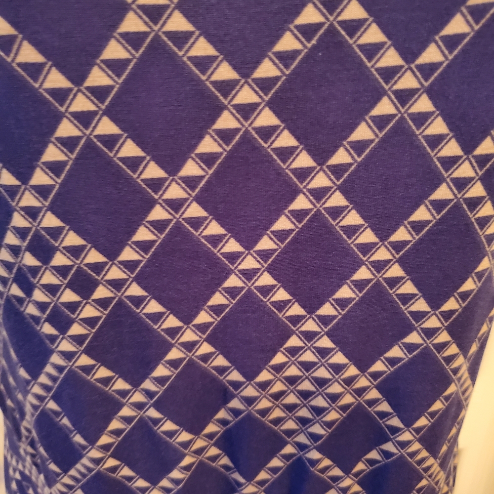 LuLaRoe Nicole Blue and White Geometric Midi Dress - Picture 3 of 7